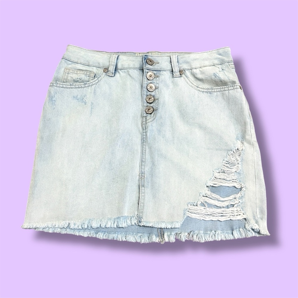 Rewash Distressed Light Blue Mini Skirt